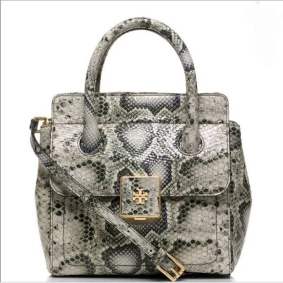 Tory Burch Handbags - Tory Burch Clara Embossed Small Snake Printed Tote Bag  8.3" H x 8" L x 4.5" D